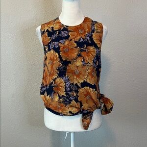 Aritzia Babaton Sleeveless Tie Front Floral Blouse Orange/Blue Size XS